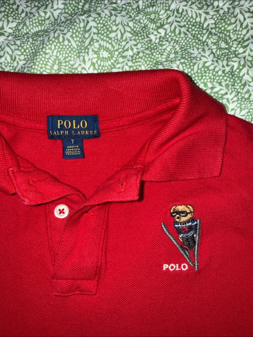 Boys Polo by Ralph Lauren Kids Red Long-Sleeve Polo with Embroidered Bear - Picture 2 of 3